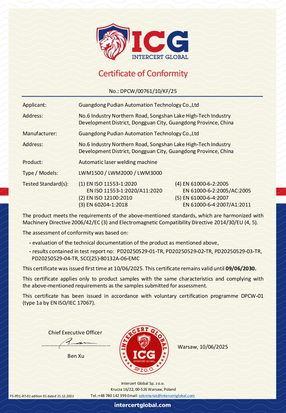 CE - Automatisk lasersveisemaskin